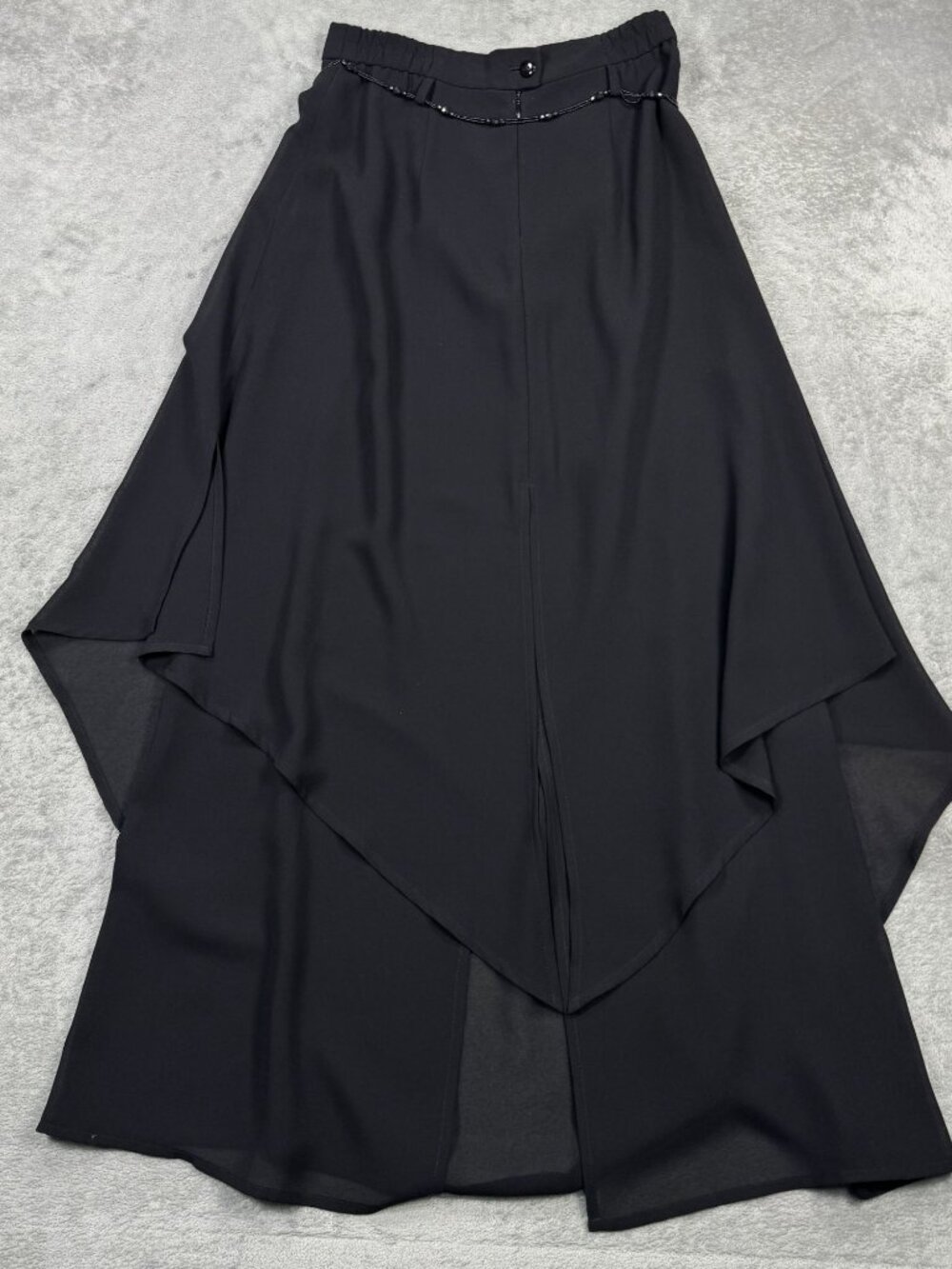 Vintage 90s Ribkoff Black Chiffon Maxi Skirt Beaded Belt Black Whimsigoth Fairy - Picture 7 of 14